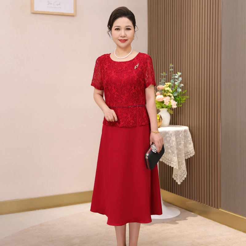 高端婚宴装2025新款喜婆婆礼服宴会结婚红色喜服连衣裙平时可穿夏