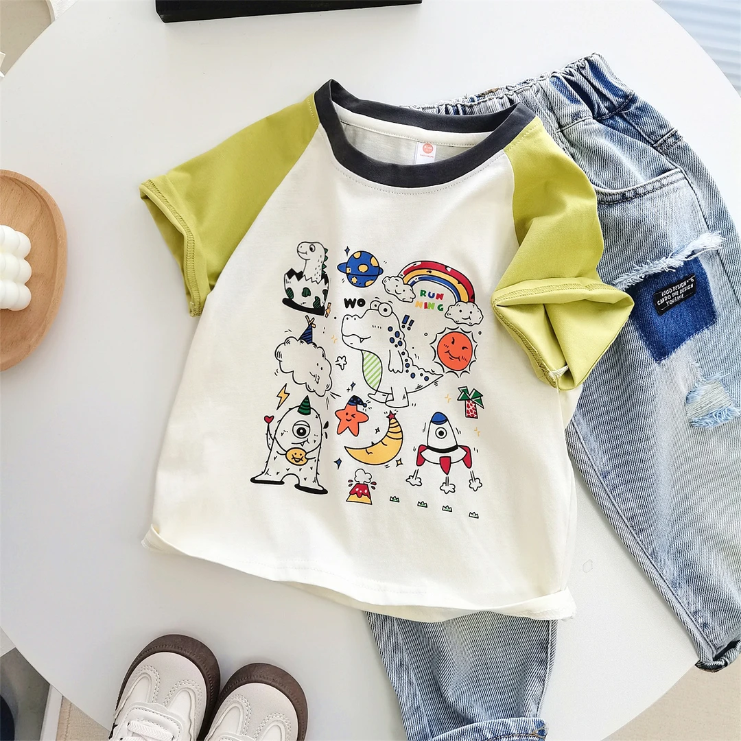 男童短袖t恤卡通夏季宝宝男孩小童上衣2025夏装儿童拼色半袖洋气