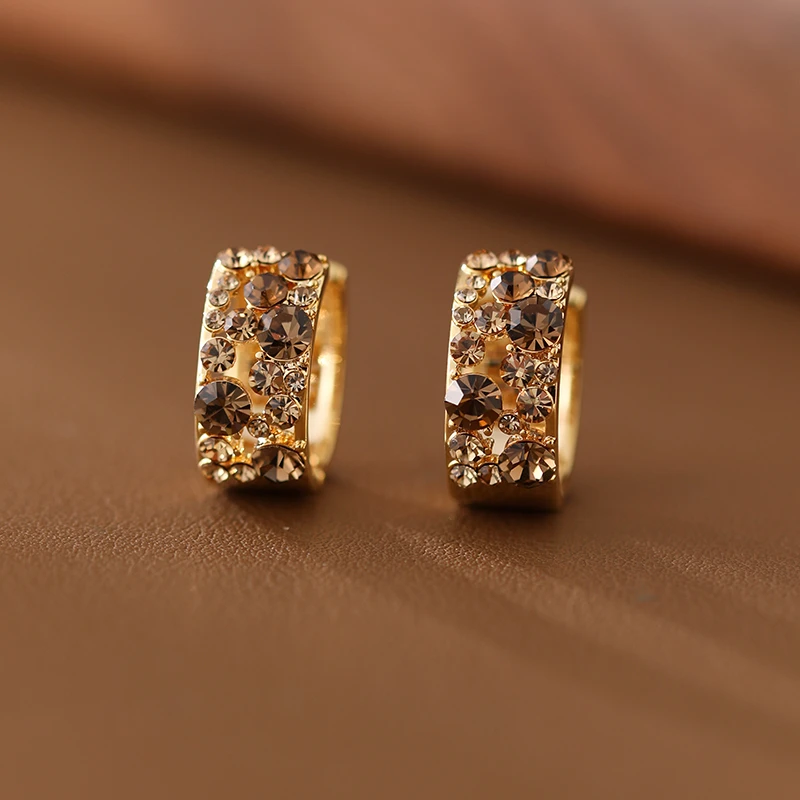 铜合金合成锆石耳饰 香槟闪亮满天星巴洛克风格时尚气质百搭耳扣