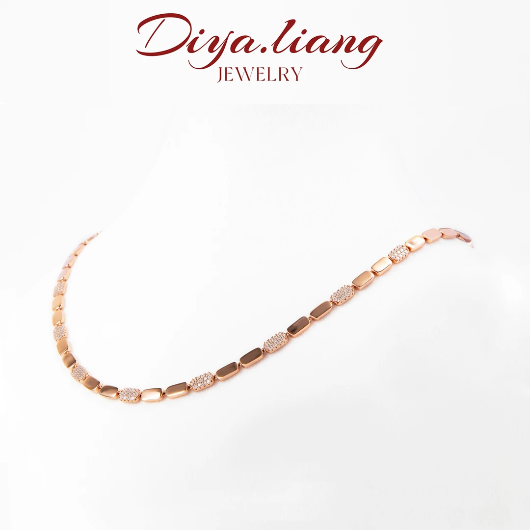 坠链均925银 梁雅帝新品【玫瑰金蜂巢几何方块】气质时尚纯银项链