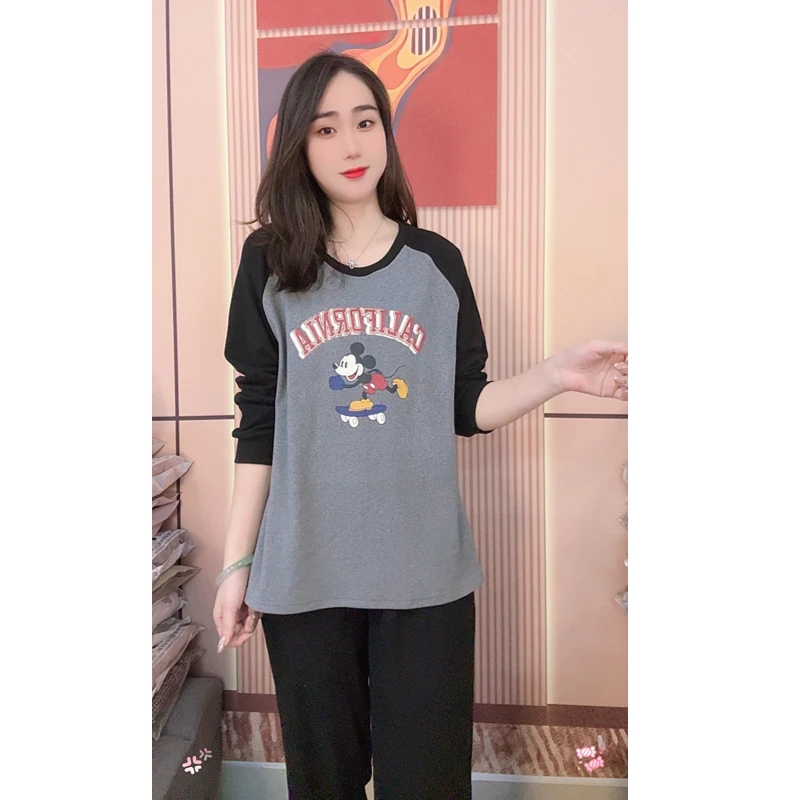 睡衣女冬季新款德绒长袖长裤韩版时尚简约家居服套装（滑板米奇）