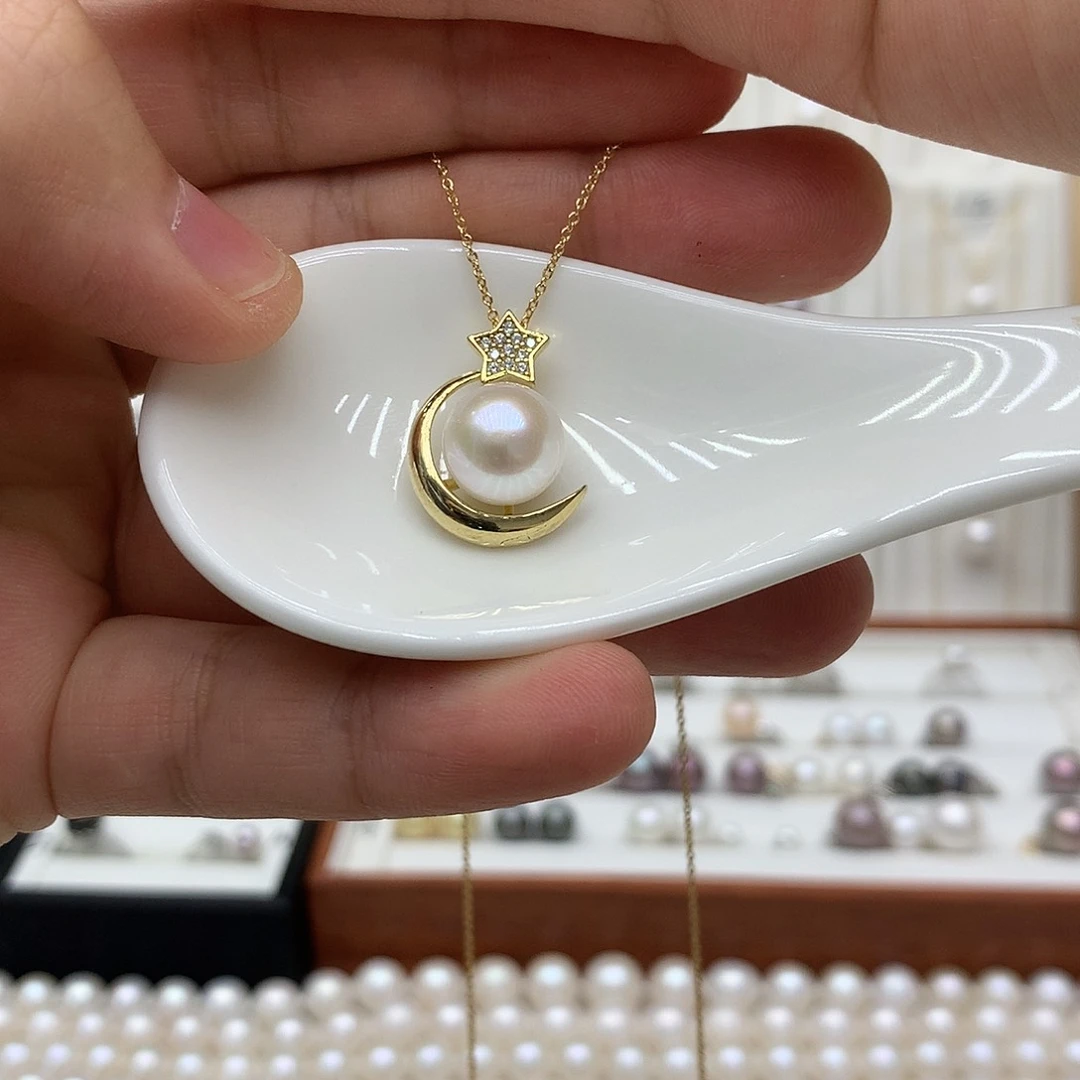 淡水珍珠银S925镶嵌吊坠(不含链)