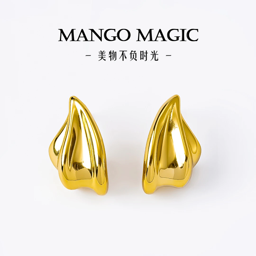 铜合金耳饰 欧美气质轻奢小众时尚经典简约素金色复古耳环 9891