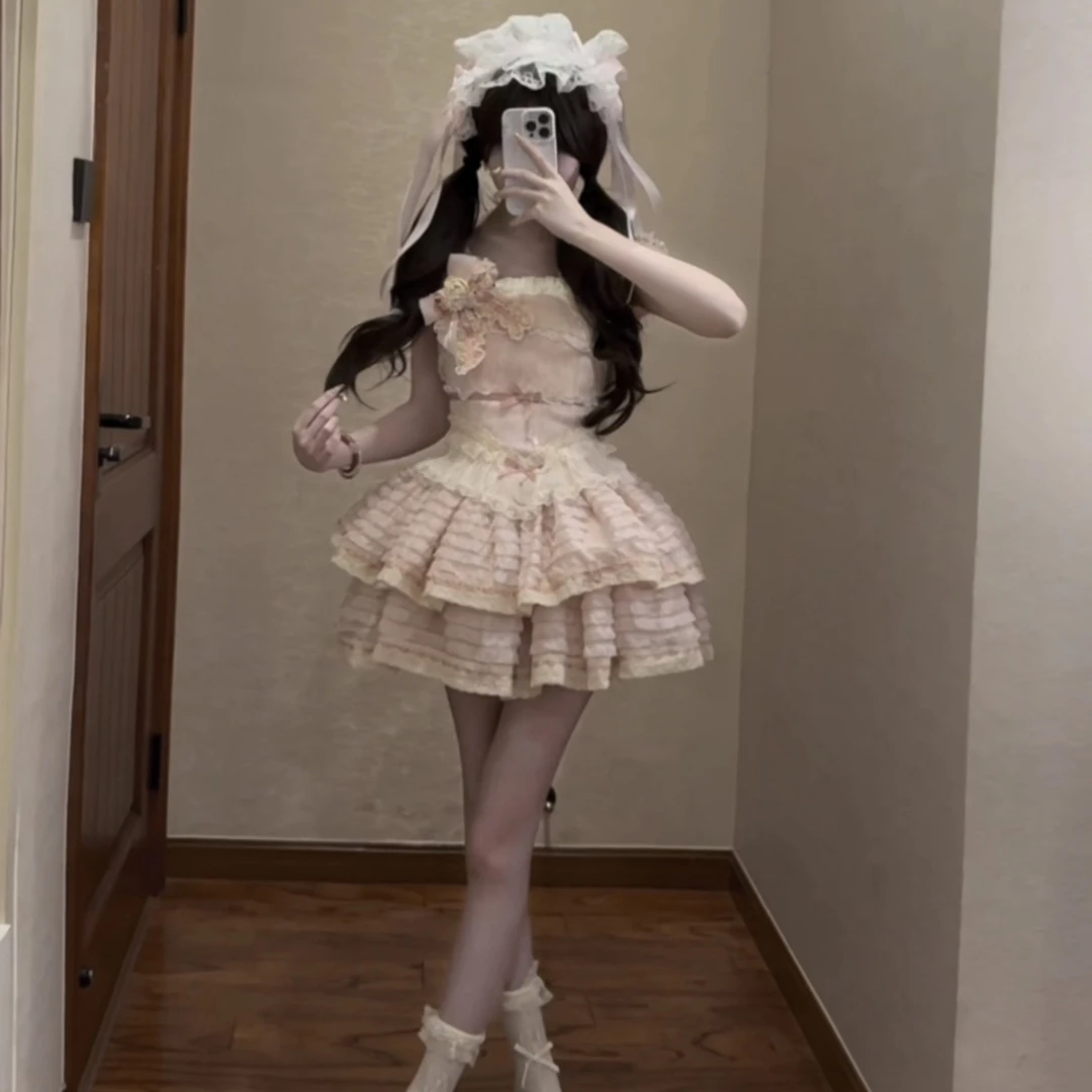 层层蛋糕公主裙lolita粉色甜美少女小个子洛丽塔连衣裙女