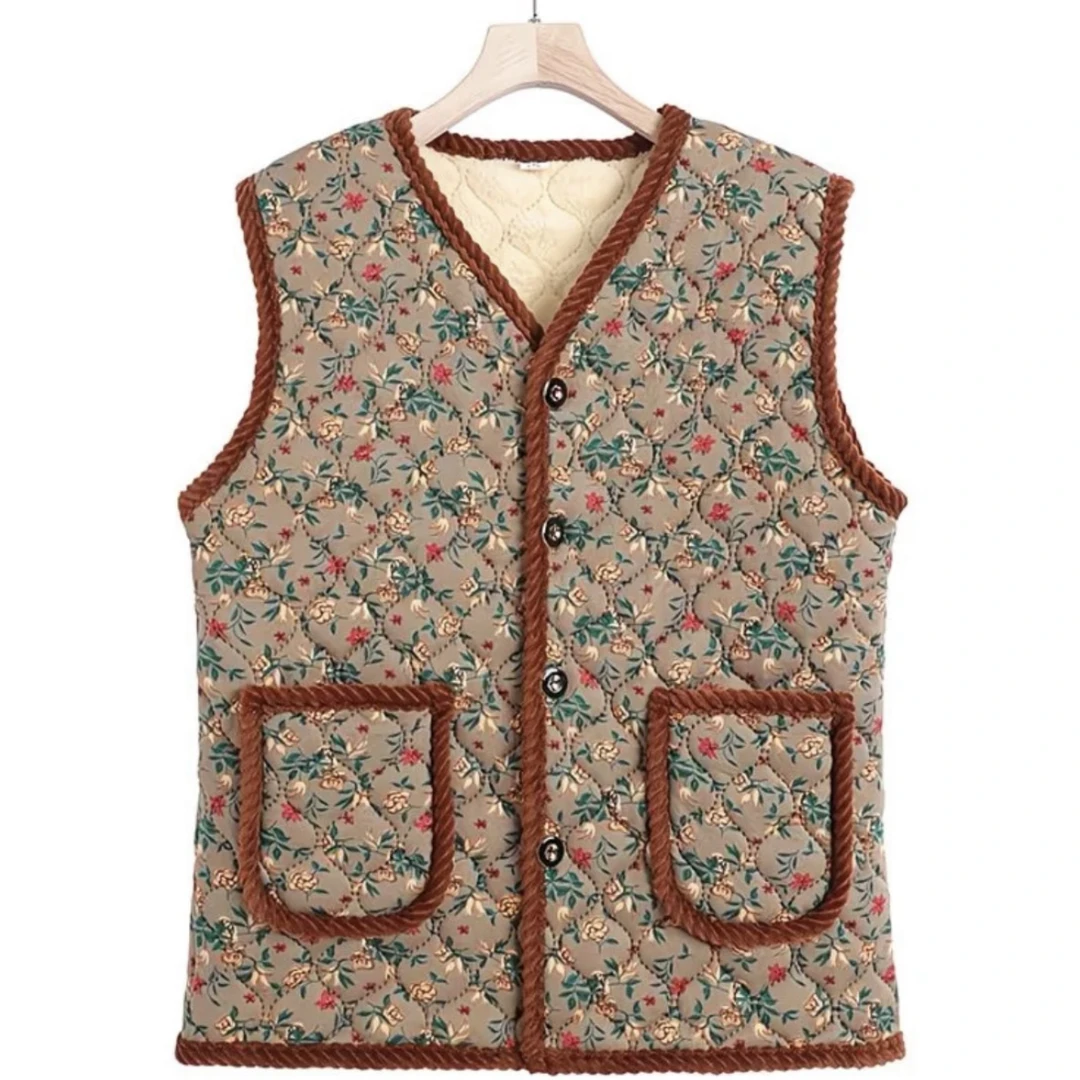 m1棕色小碎花厚款秋冬季马甲