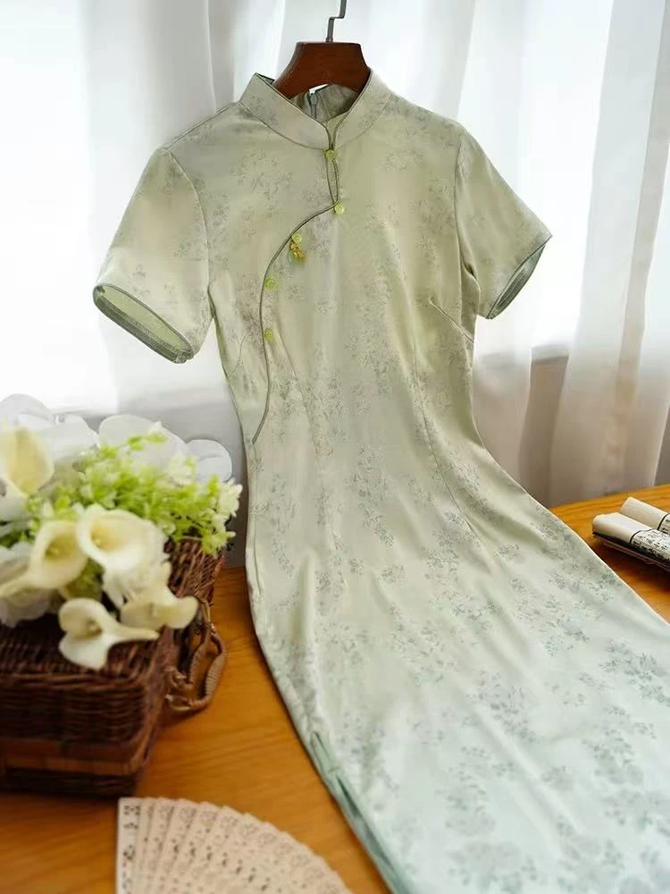0484 浅绿色 水滴领 珠珠扣【沐宇】 旗袍