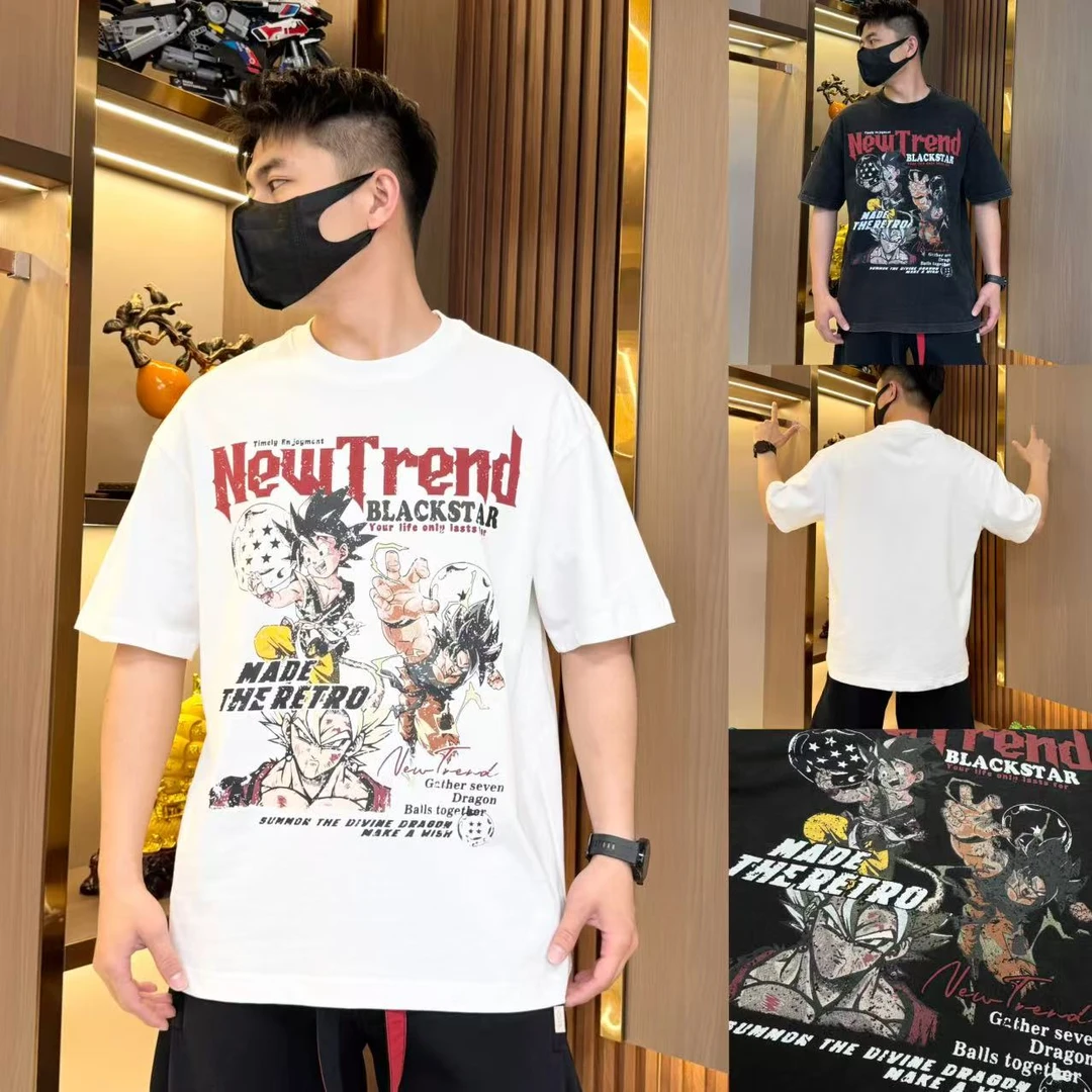 夏季短袖男t恤彩绘卡通人物图案2025年新款青年宽松个性百搭圆领