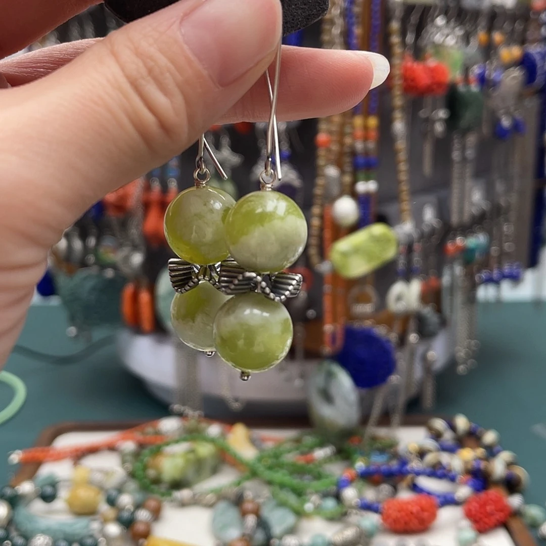 查罗石耳钉银S925镶嵌方**里饰品