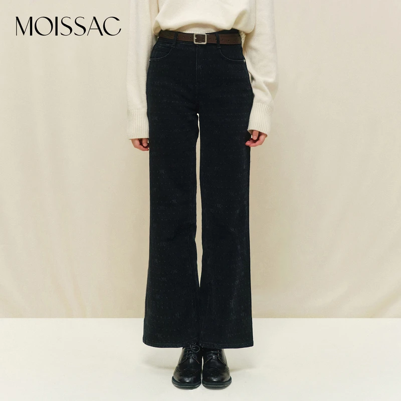 【叶可可专属】MOISSAC冬棉中高腰老花喇叭裤修身长裤休闲裤女