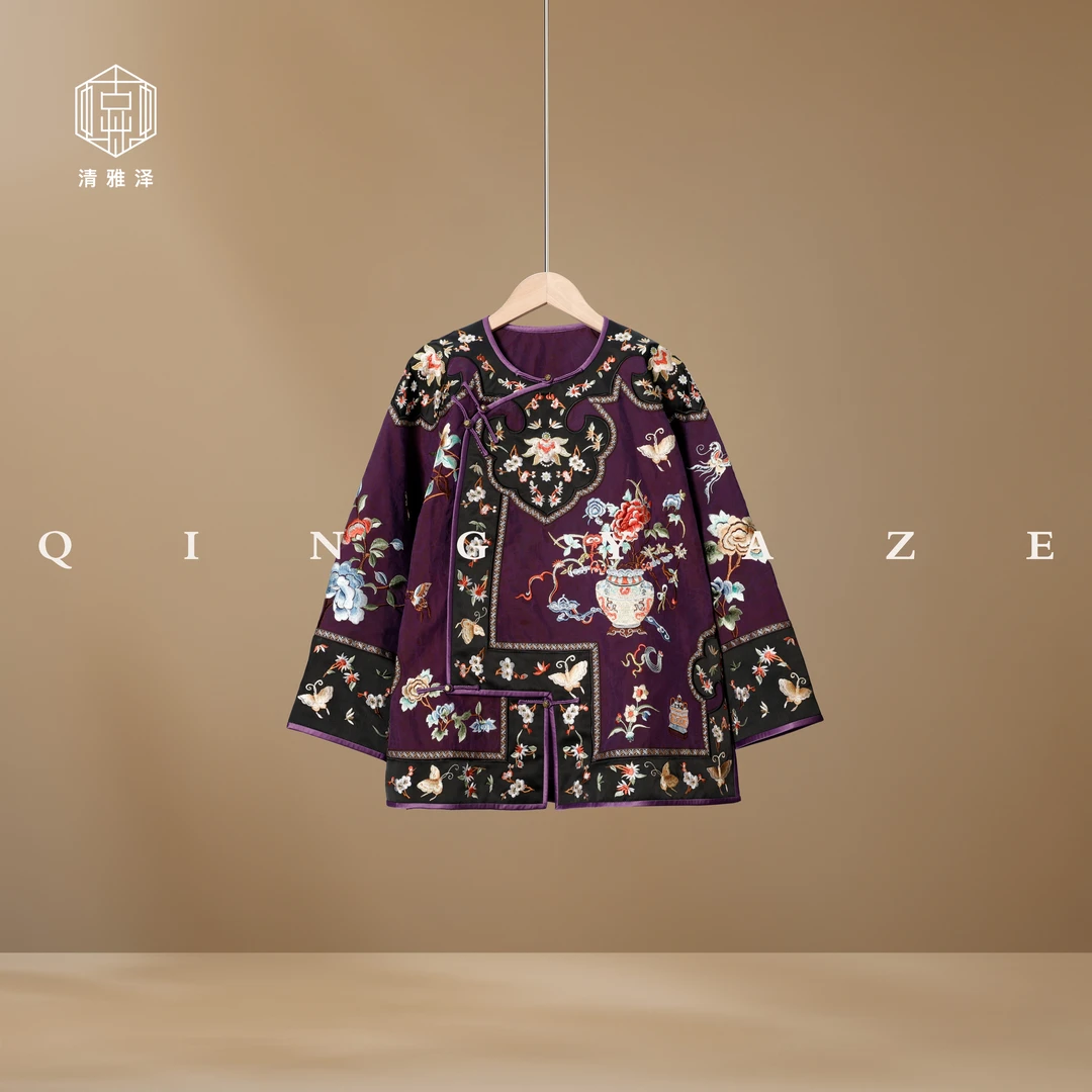 平安是福！真丝龟裂纹重工刺绣上衣！GZ5703