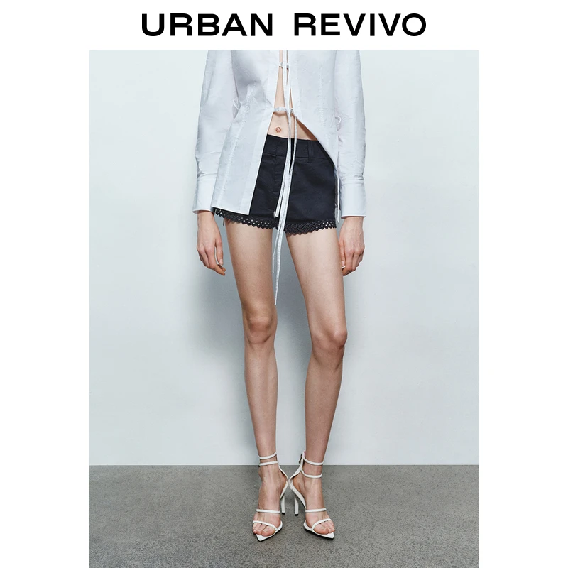 UR2025春季新款女装时尚气质通勤百搭花边装饰短裤UWG650036