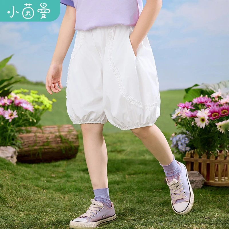 小茵曼女童灯笼短裤透气蓬蓬裤2025秋宽松休闲五分裤子GF3852250