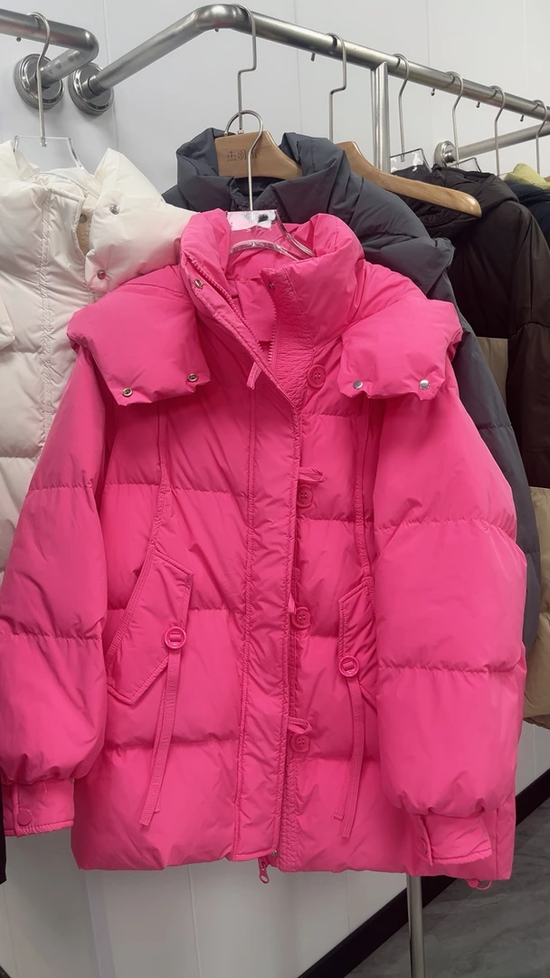 设计感韩版宽松时尚连帽一手长羽绒服