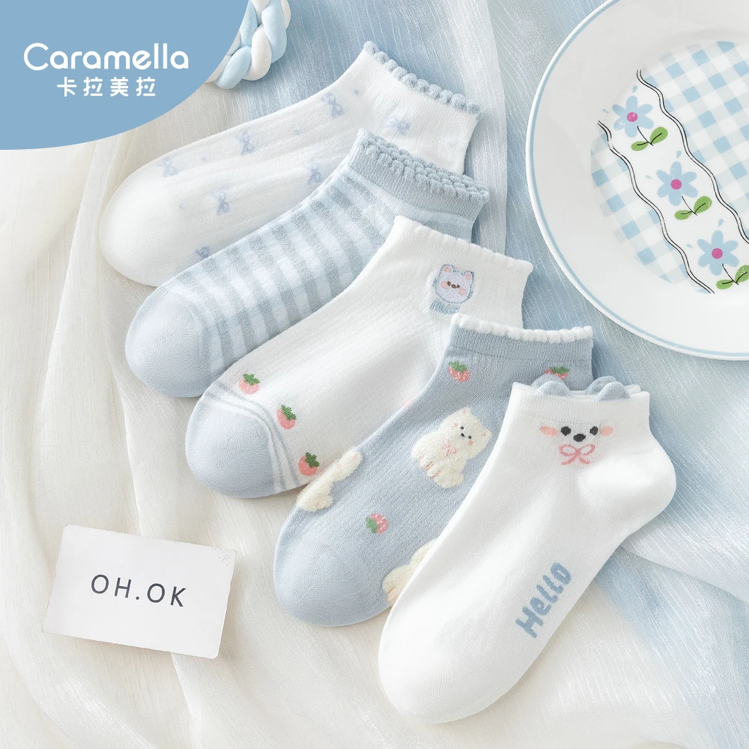caramella袜子女船袜春夏短袜不掉跟船袜薄款透气棉袜低帮防汗