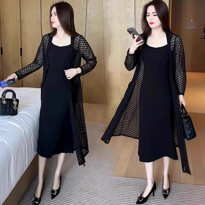 时尚套装女夏季洋气显瘦镂空防嗮中长款披肩