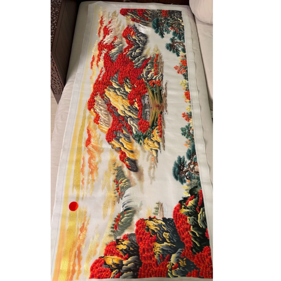 60*160苏绣纯手工刺绣真丝底桑蚕丝线单面山水绣片