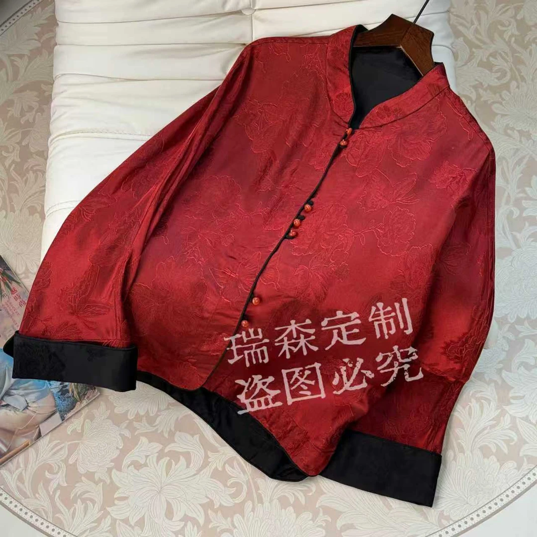 724 中式国风提花立领禅意茶衫外套短款-胸围102-前长57后长63