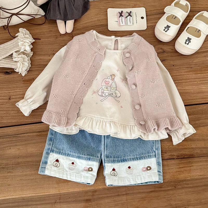 【2号】-幼羽-女童套装秋装毛衣开衫上衣可爱女宝洋气牛仔裤-A208
