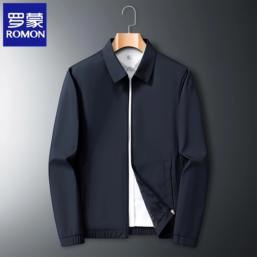 罗蒙男士春秋季爸爸装上衣商务休闲行政夹克薄款翻领外套短款上衣