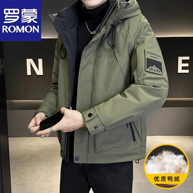 罗蒙男士羽绒服2025冬季加厚宽松男女同款防寒抗寒连帽鸭绒外套