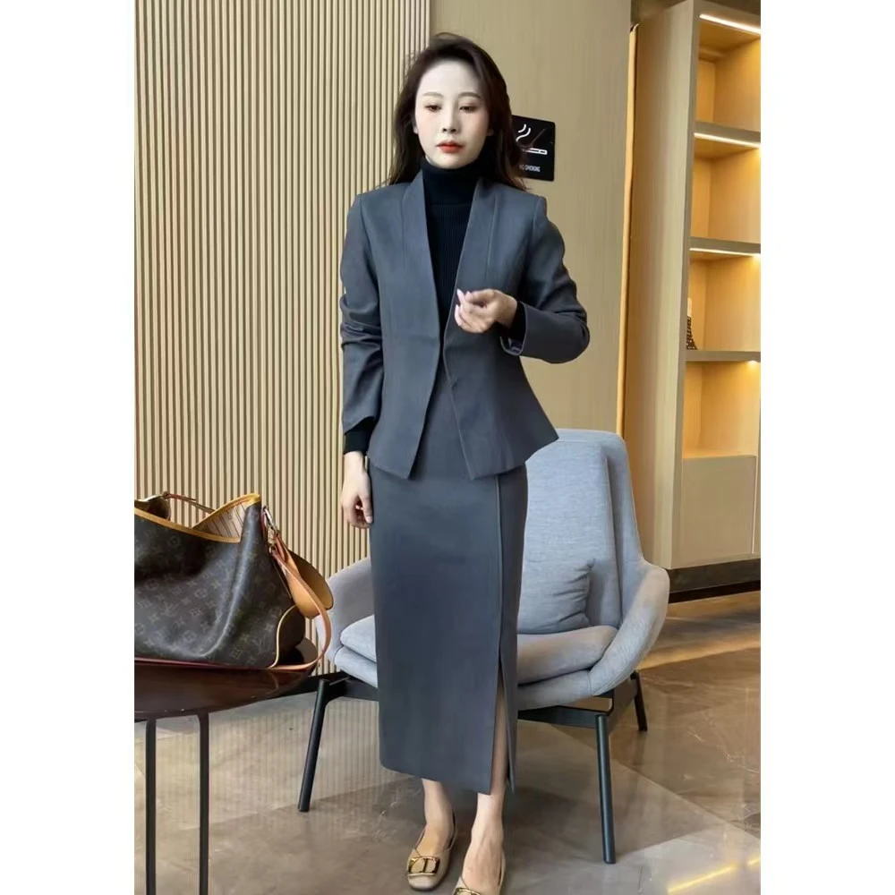 秋冬轻熟风西服御姐OL套装两件套套装-1068