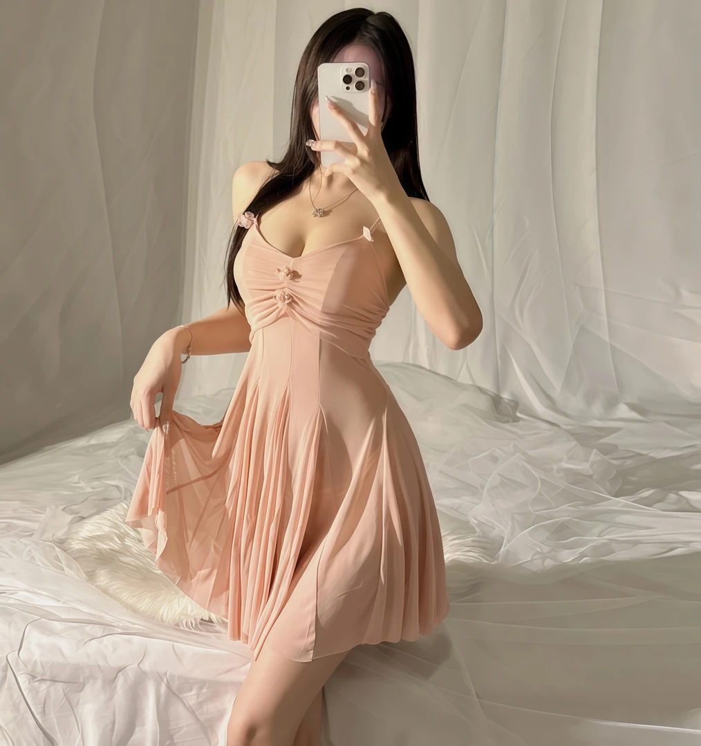 【布蕾奶芙】80-200斤温柔法式吊带睡裙蕾丝网纱设计适合80到200斤