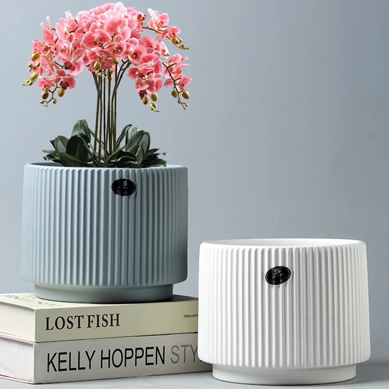 北欧简约陶瓷花盆亚光大号带托盘绿植多肉盆栽