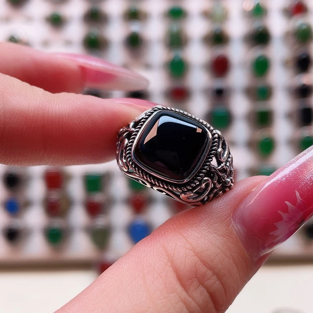 玛瑙/玉髓戒指银S925镶嵌