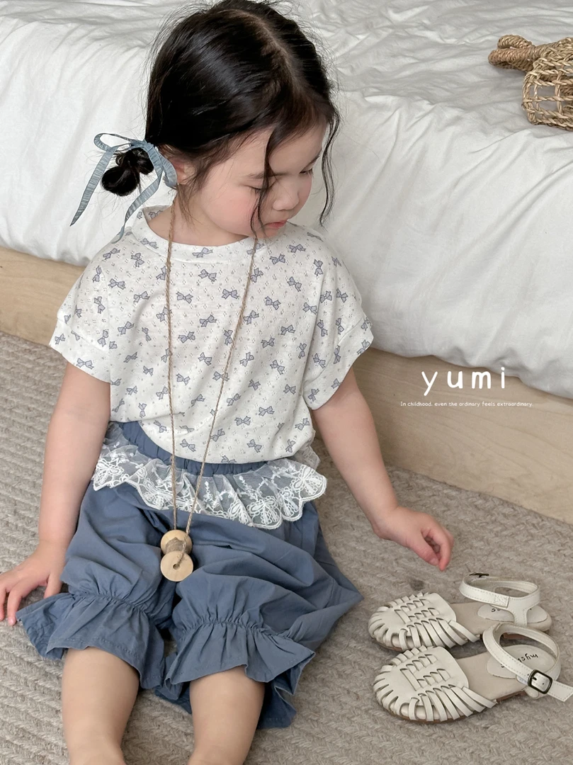 F8【甜久18815蝴蝶结T恤套装 】童装