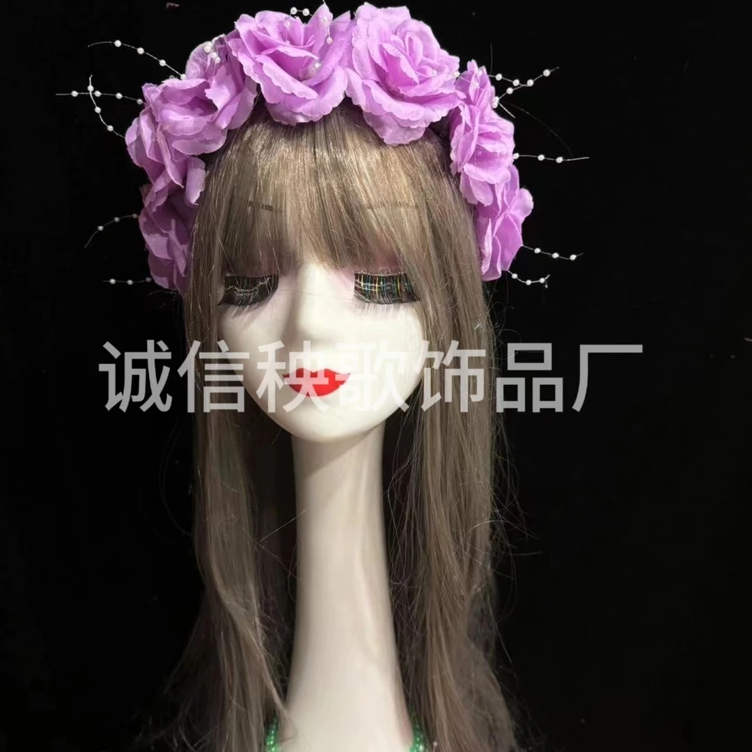 新款玫瑰花环演出秧歌发饰东北二人转大秧歌舞蹈发夹头饰舞台头花