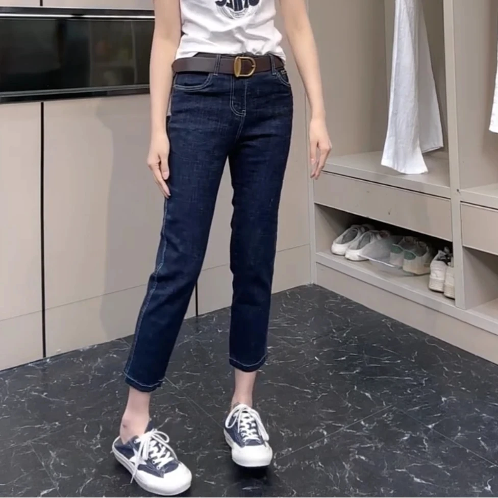 高腰显瘦直筒牛仔裤女2025夏季新款八分百搭时尚弹力修身烟管裤