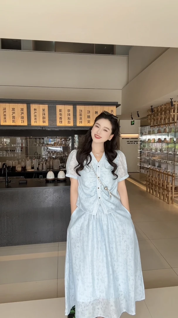 2025新款淑女短袖显瘦半身裙气质夏套装微胖显瘦