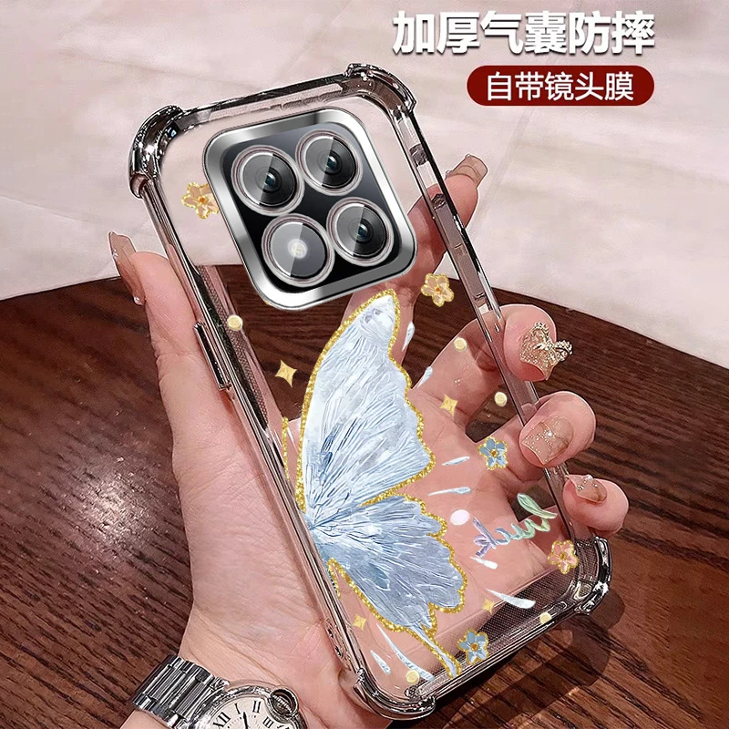 时尚蝴蝶适用红米note15pro+手机壳四角防摔软壳15Pro带镜头膜ins