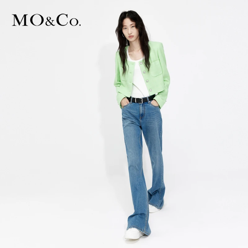 【诗语专属】【含桑蚕丝】MOCO夏后开叉高腰直筒丝绵牛仔裤MBC2JEN004