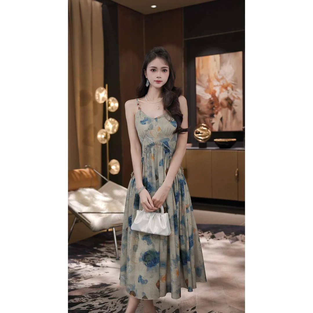 薇宝儿佳佳-【泰勒画展】新款显瘦收腰设计感连衣裙-B5618Q