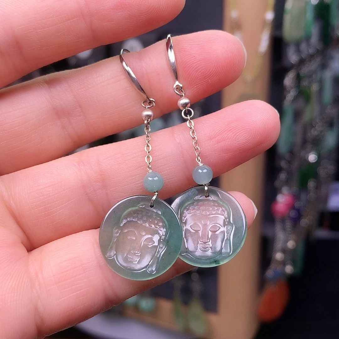 翡翠银S925镶嵌耳饰精美