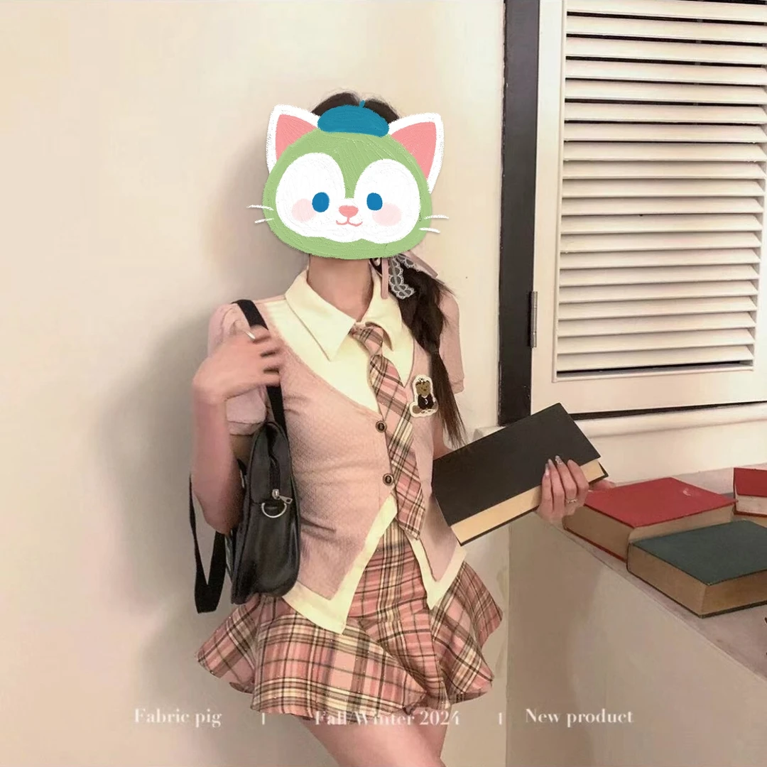 【薄荷汽水】2025新款学院风上衣收腰格子短裙两件套女装开春一整套