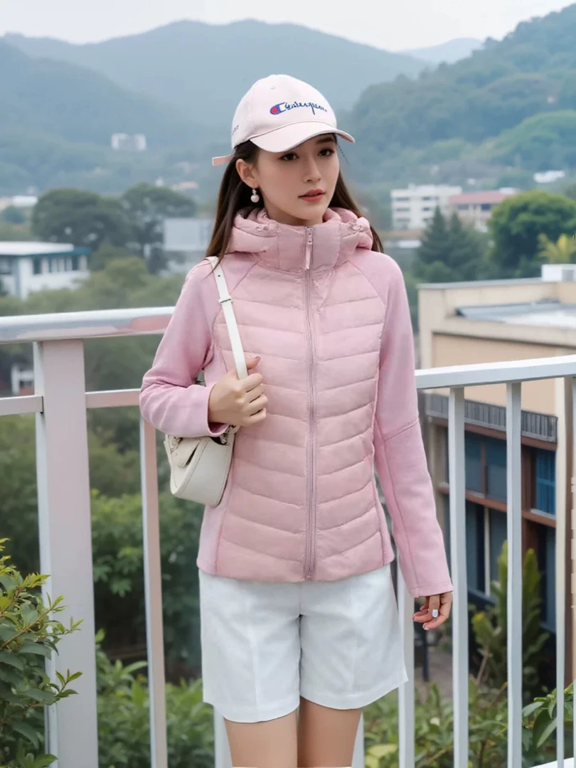 （塔苏）轻薄YuYu女连帽拼接长袖修身外套8822