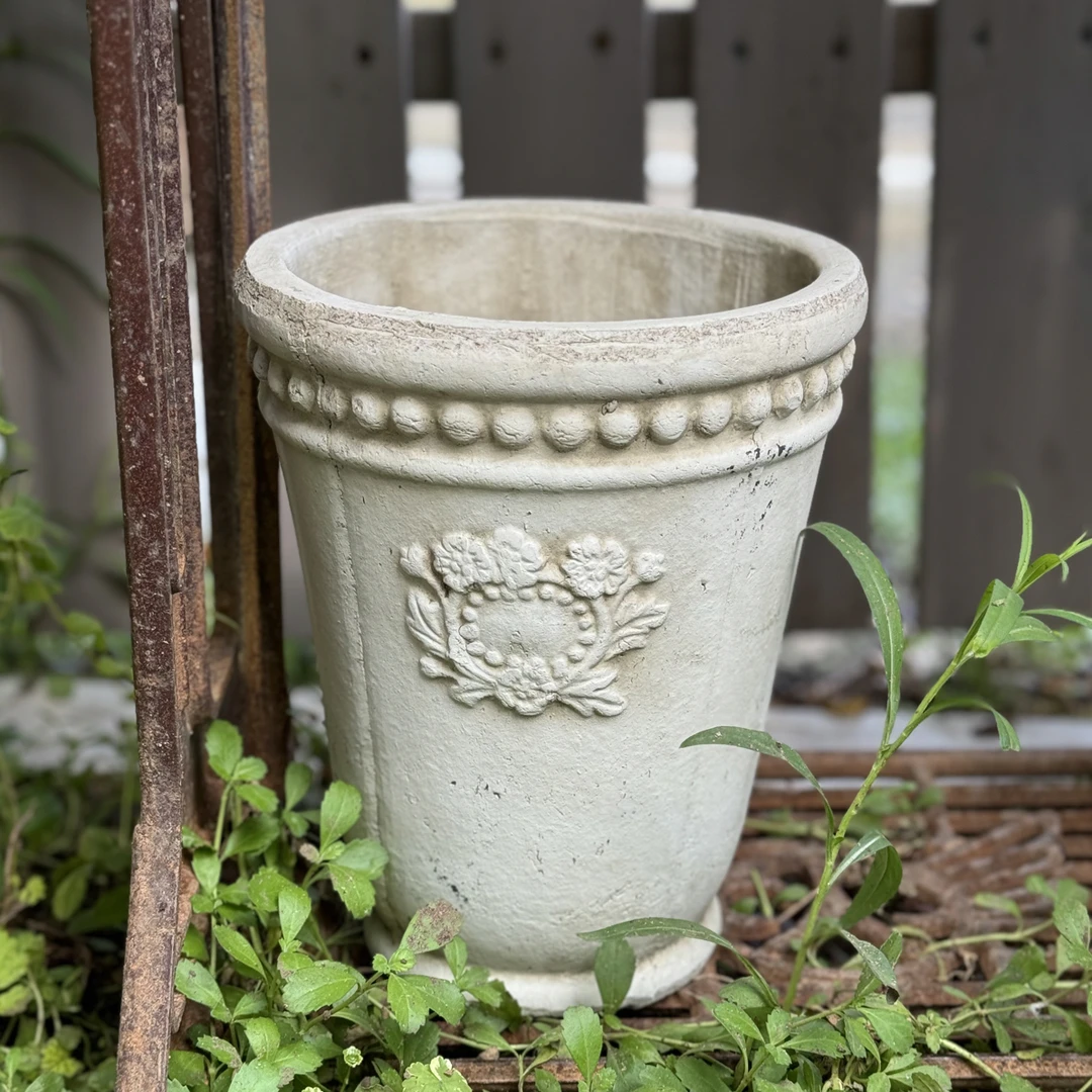 复古绿钉珠粗陶花盆手工盆花园摆件