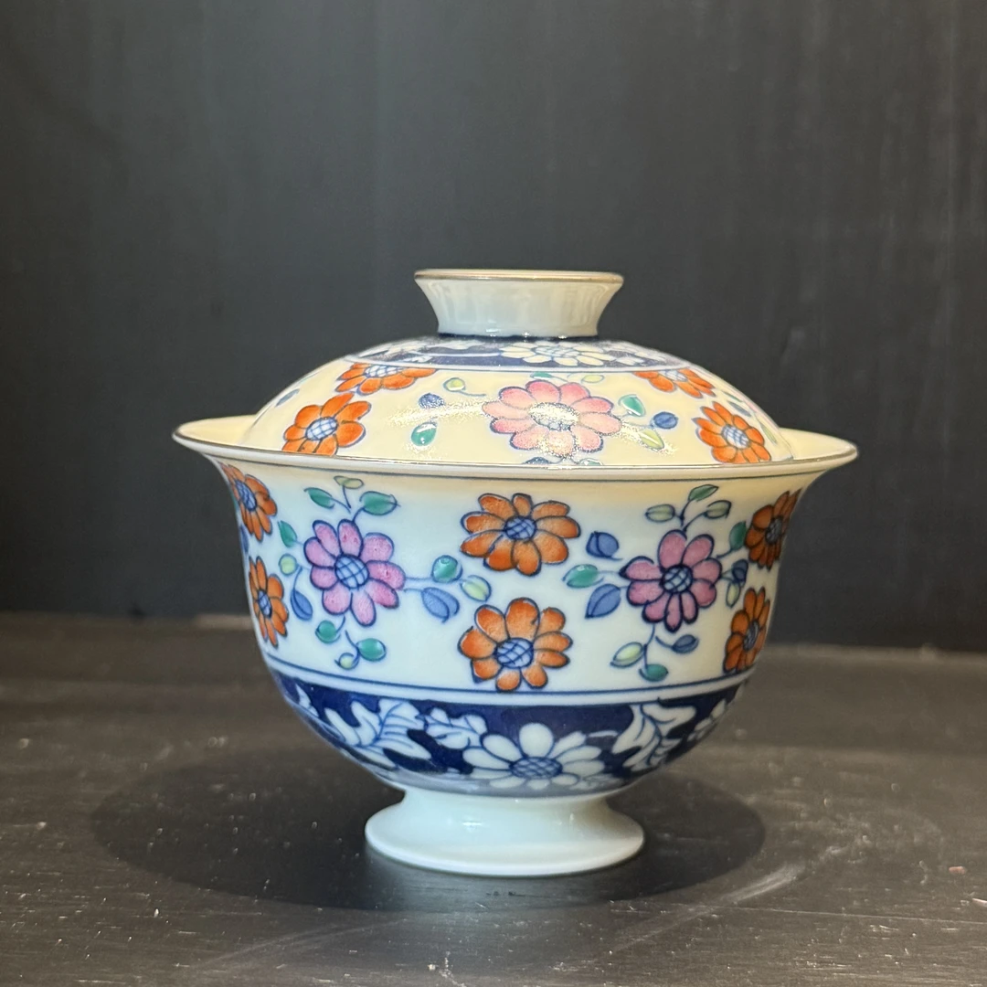 景德镇 雨溪山房 雏菊花海盖碗yx10614