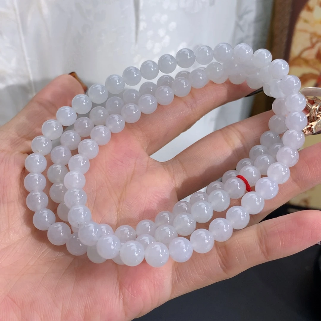 翡翠未镶嵌手串卡7冰胶白冰项链