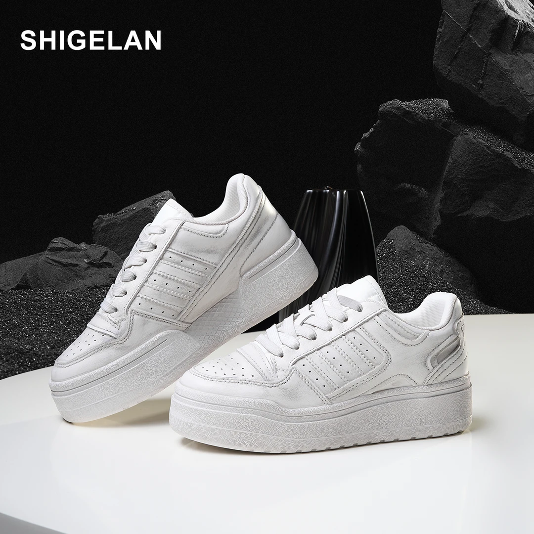 诗歌兰鞋子女款爆款2025新款女鞋真皮厚底增高百搭小白鞋219-001