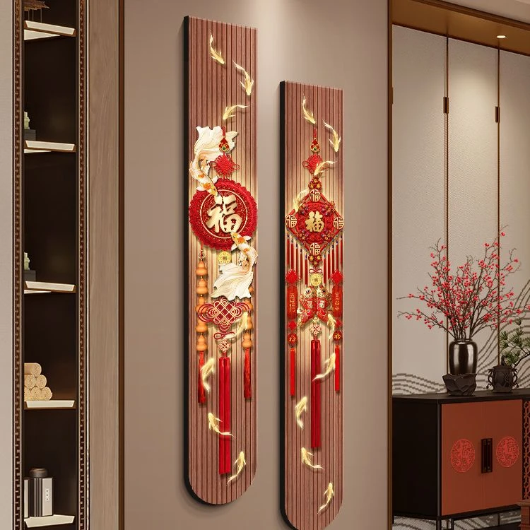新中式九鱼图玄关装饰画福字中国结墙壁画喜庆新年电视背景墙挂画