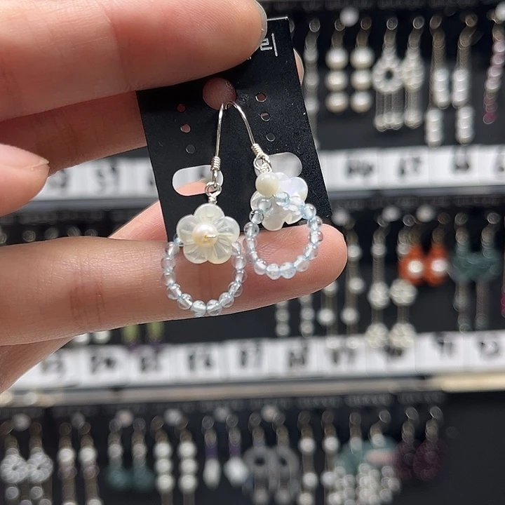铁合金合金锆石银钩银链小花耳环耳环