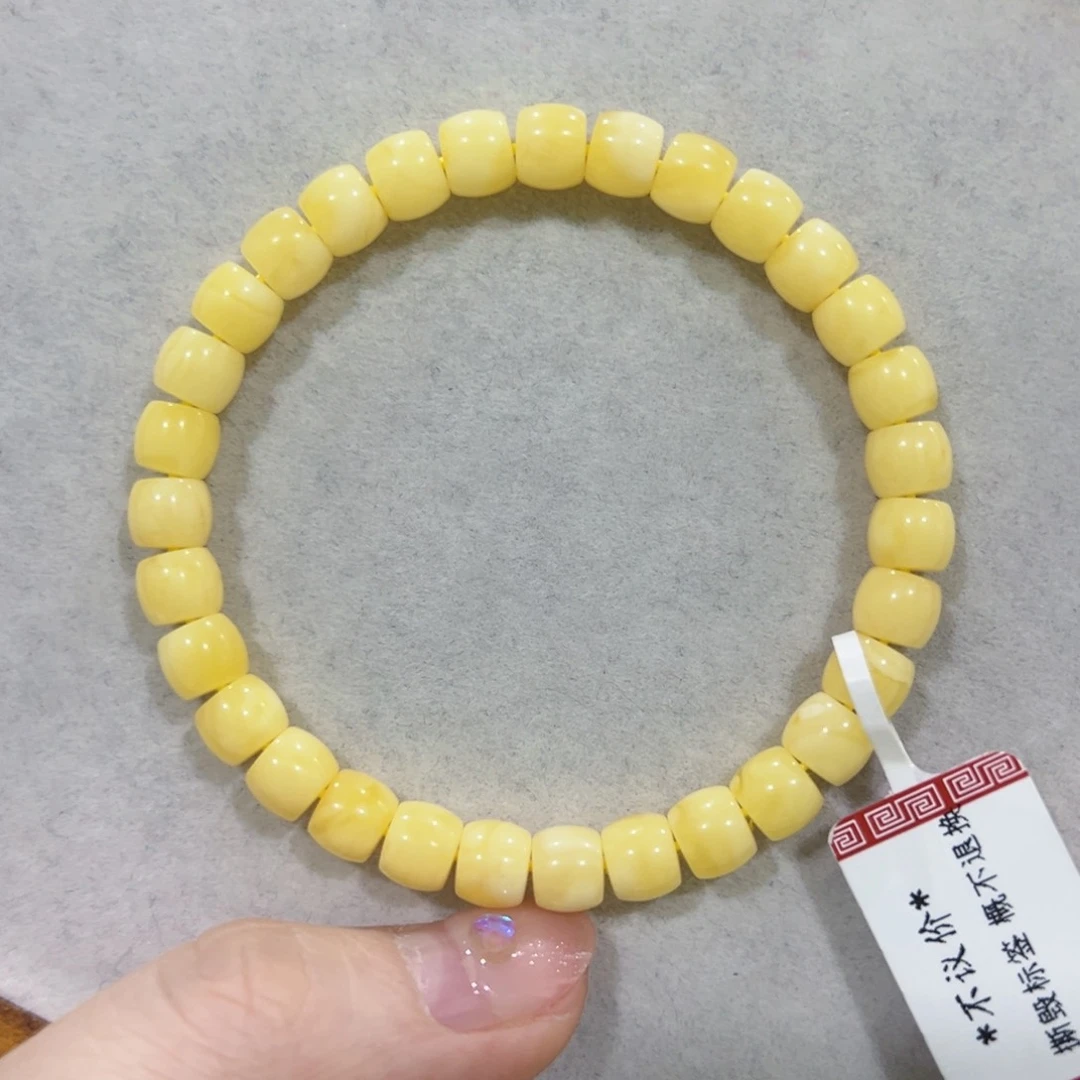 蜜蜡手链未镶嵌波*6.7m满蜡白花