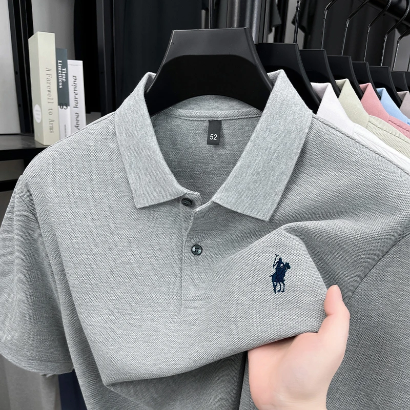 100%棉保罗POLO衫短袖男款爆款2025新款男士纯色刺绣翻领T恤男