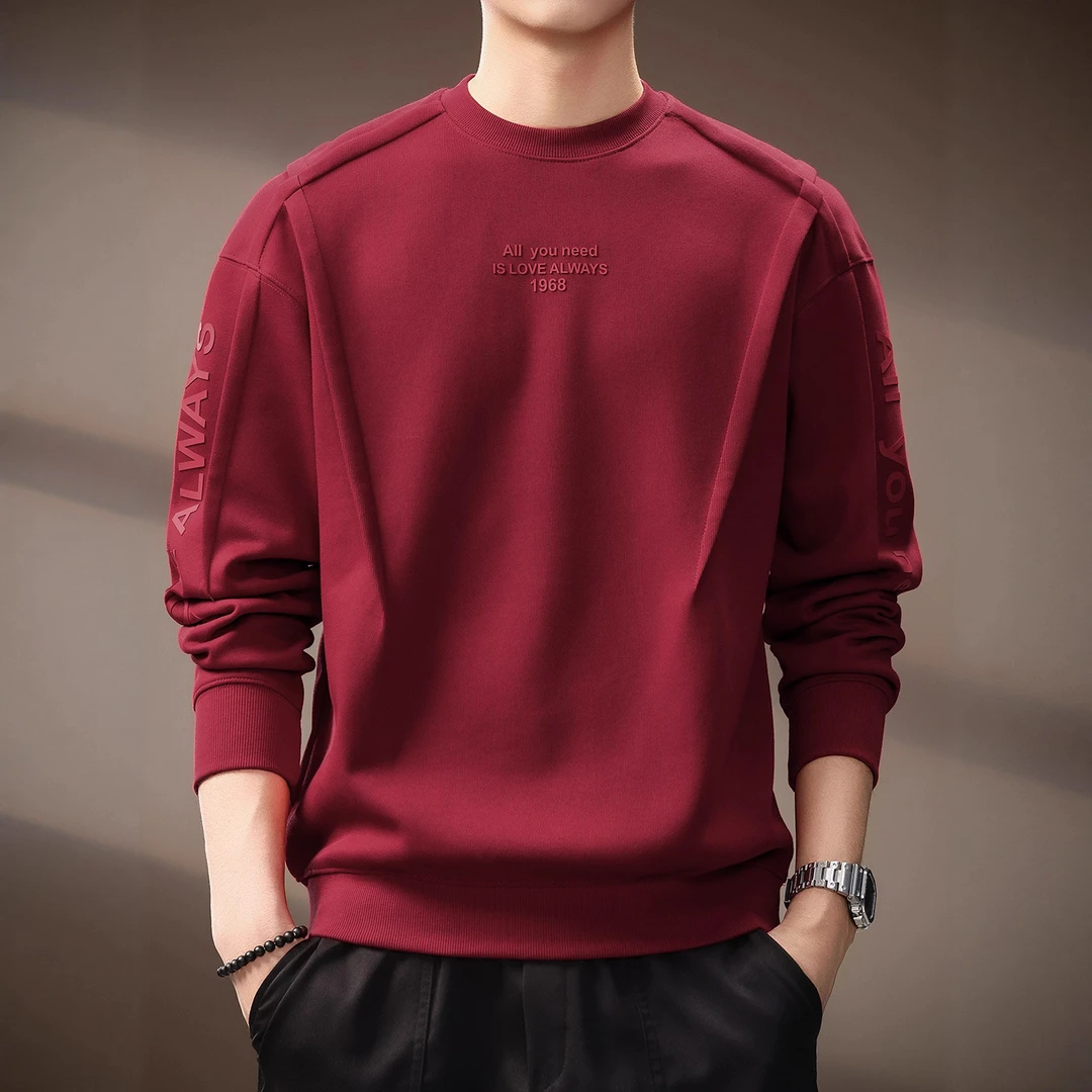 潮龛高端重磅字母印花男士卫衣2025秋季新款潮流拼接宽松打底衫男