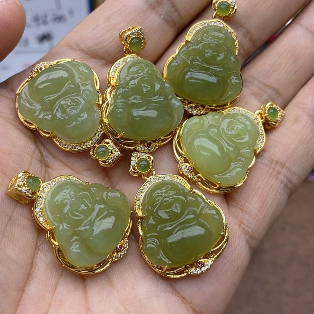 和田玉银S925镶嵌吊坠(不含链)