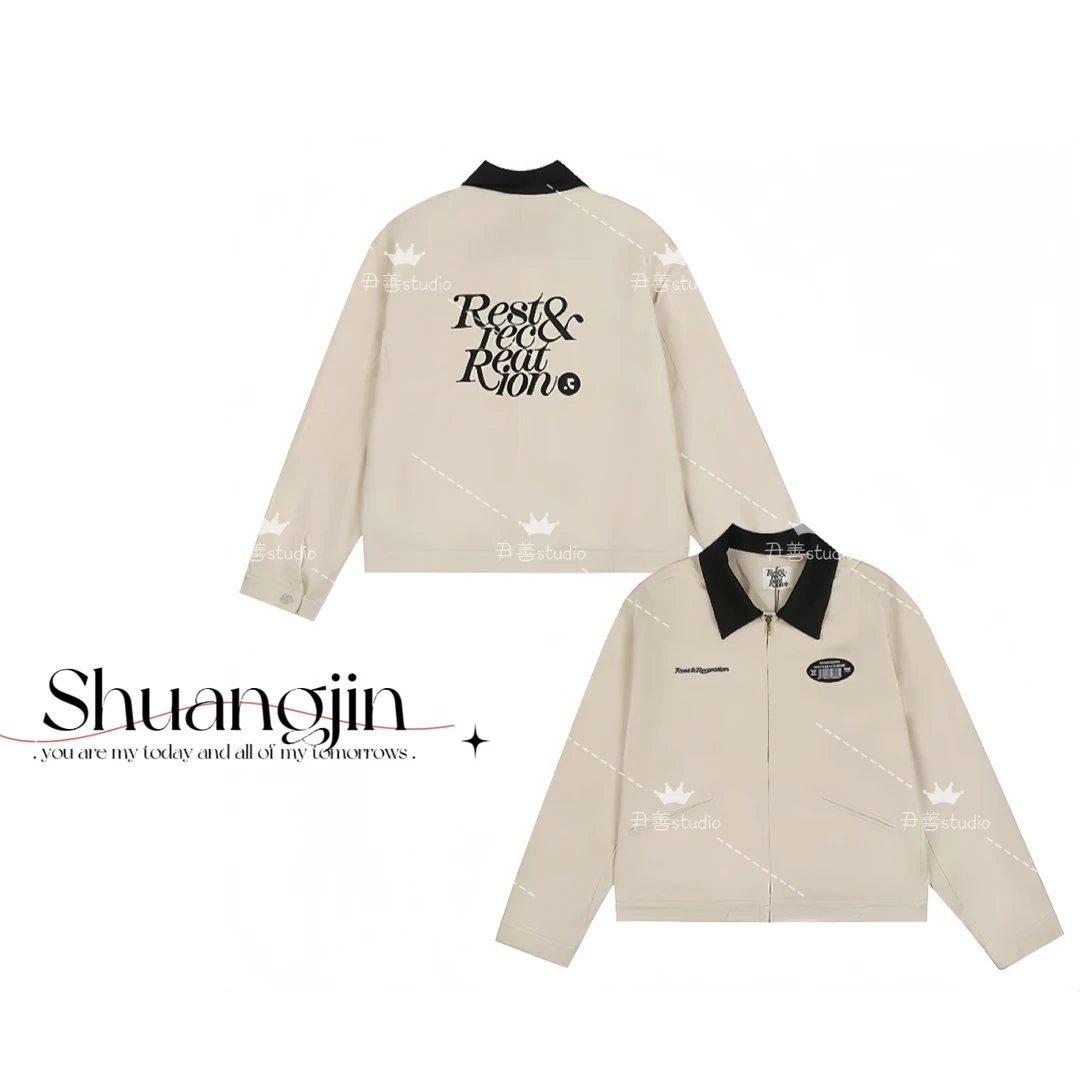 【尹善推荐】韩版RR前后徽章字母刺绣工装翻领夹克外套