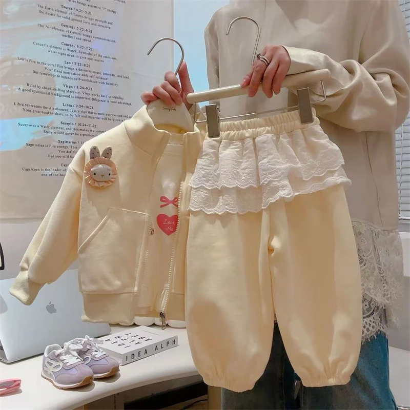 小女孩春装套装卫衣女童春装2025新款爆款花边女童春秋卫衣两件套